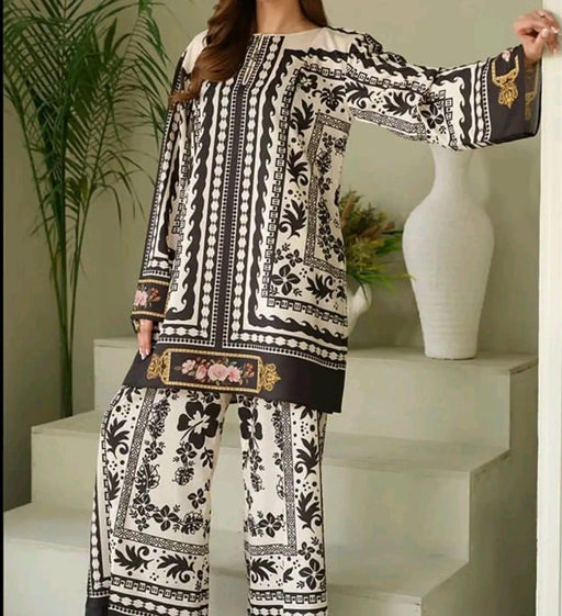 Stylish Women's Stitched Khaddar Shirt and Trouser Set - 2 Pcs Printed Ensemble