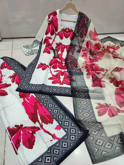 Chic Multicolor Printed Silk Suit - 3 Pcs Ensemble for Women